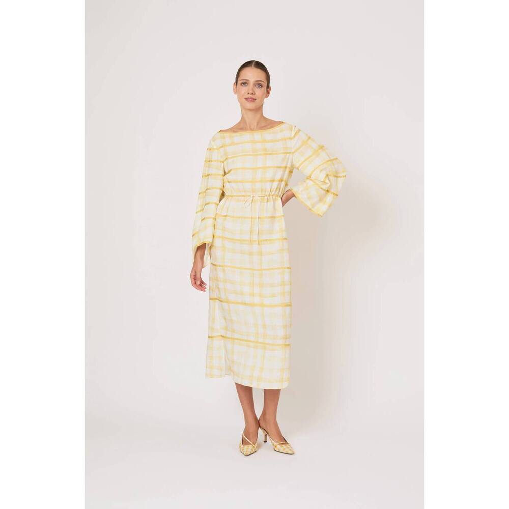 NEW ROSIE ASSOULIN ribbon caftan dress in watercolor gingham